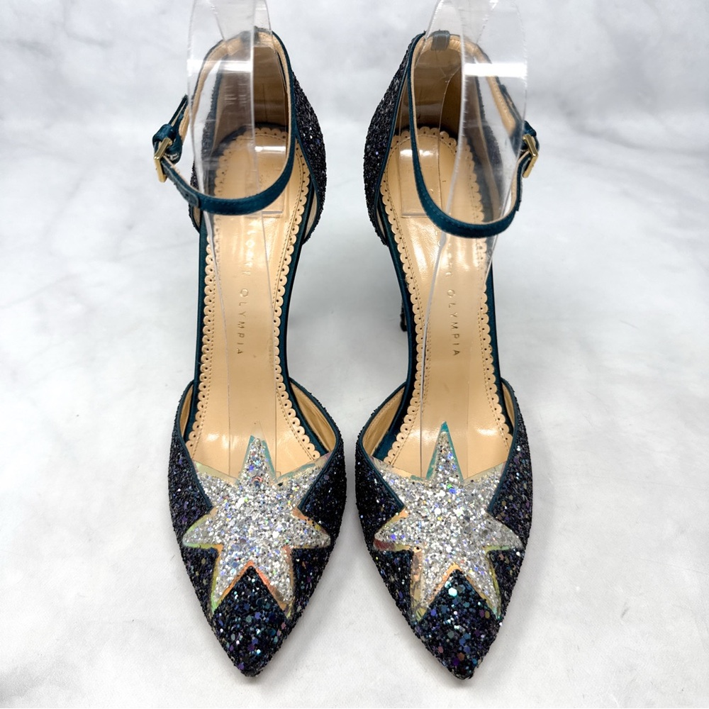 Charlotte Olympia Twilight Princess Glitter Star Ankle Strap Pointed Toe Heels - Picture 4 of 16